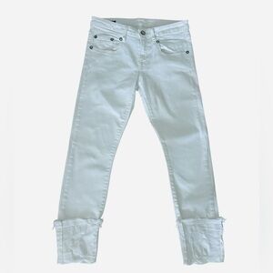 R13 White Women Boy Skinny Jeans with cuff distressed details, Stretch, size 28
